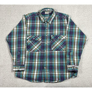 Five Brother Flannel Shirt Mens L Purple Plaid Vintage Heavy Button Up USA